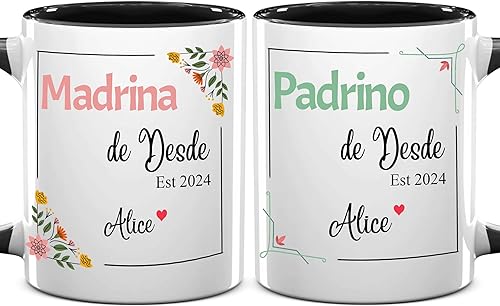 Padrinos De Bautizo Propuesta Set 2 Tazas Café 11Oz, Quieres Ser Mi Madrina est 2024, Regalo de propuesta de padrinos, Para Niño, Niña, Dios padres