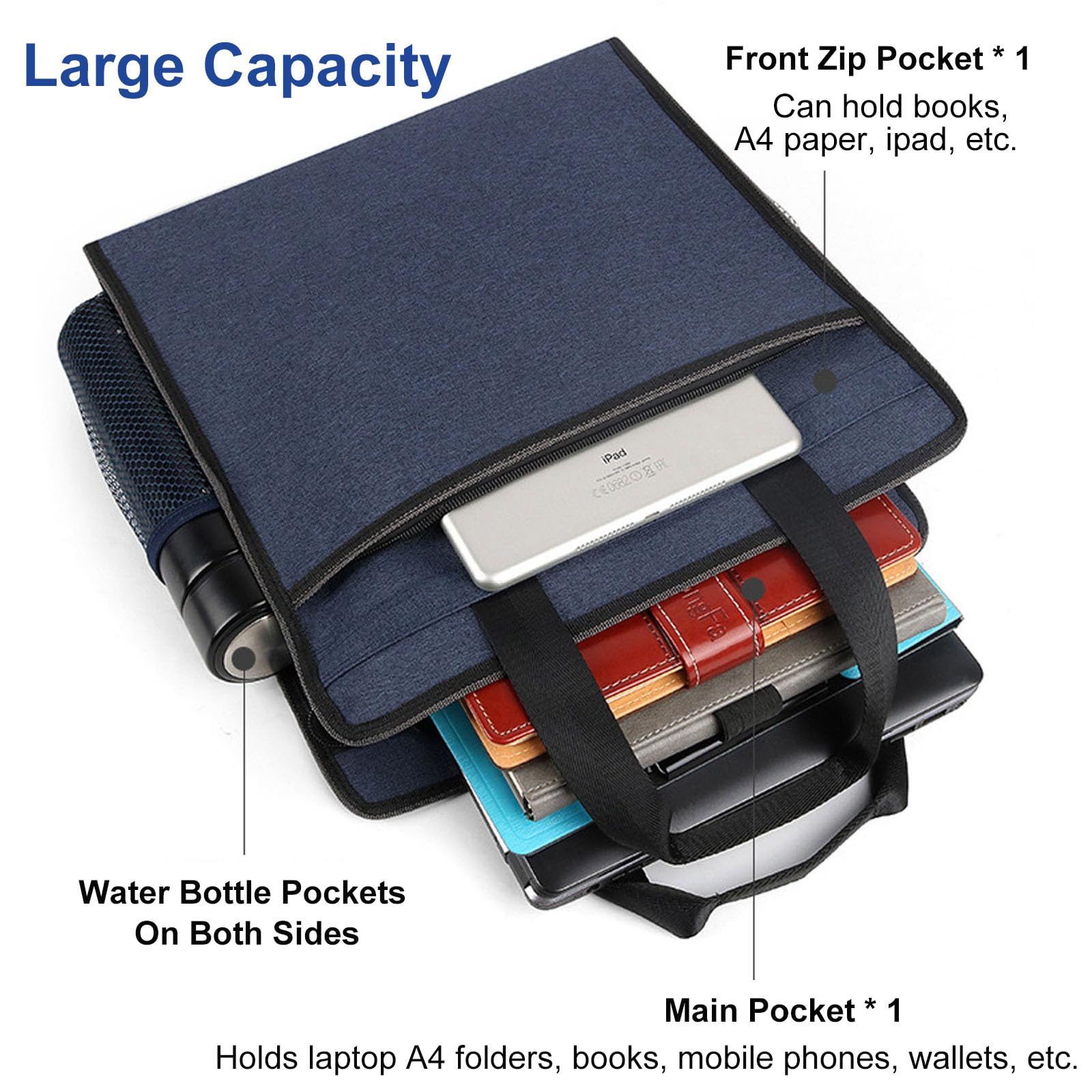 Oaygat A4 Document Bag Zipper Art Portfolio Case Waterproof Oxford Cloth Bag File Bag for File Folder Document File Storage Bag File Folder Tote Bag iPad File Storage Laptop Tote Bag Commuter Bag - Image 3