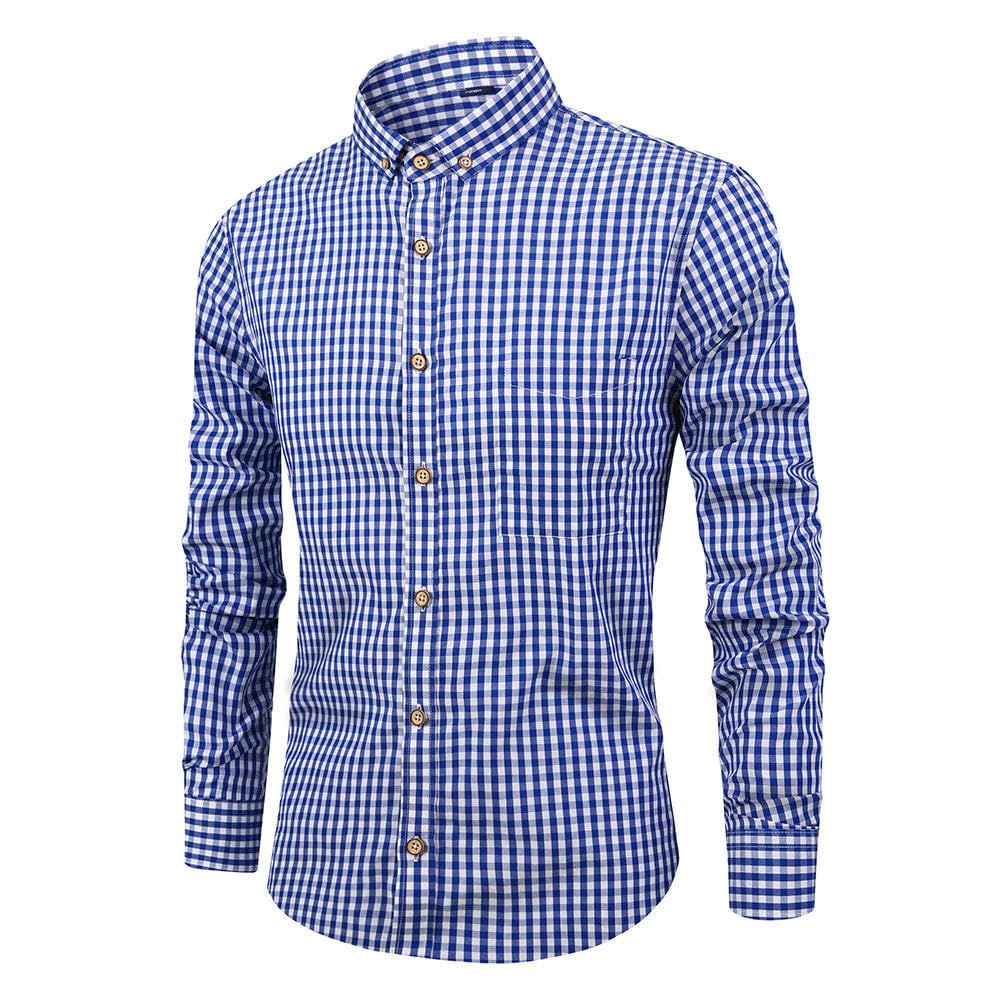 Camicia da uomo in cotone traspirante a maniche lunghe scozzese casual slim fit