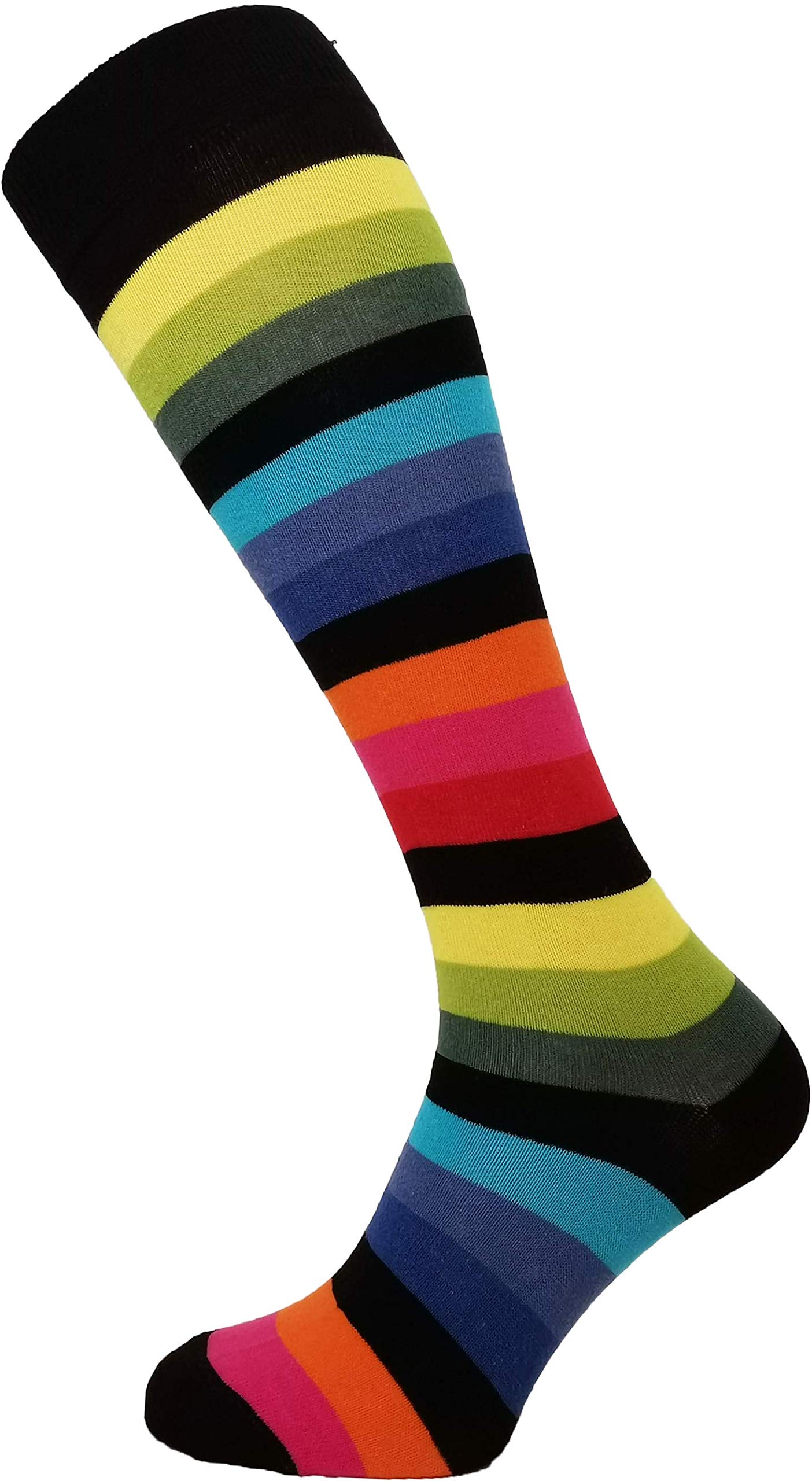 M Macahel Women's Tri-Stripe Dark Rainbow Striped Stripey Knee High Socks Size 4-8 (Dark Rainbow Thick)