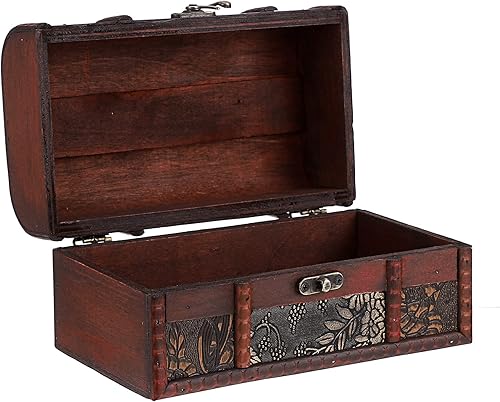 ELLDOO Caja de cofre del tesoro vintage, caja de recuerdos pirata para regalos de niños, caja de almacenamiento de tesoros de madera, caja