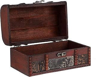 ELLDOO Vintage Treasure Chest Box, Pirate Keepsakes Box for Kids Gifts, Wooden Treasure Storage