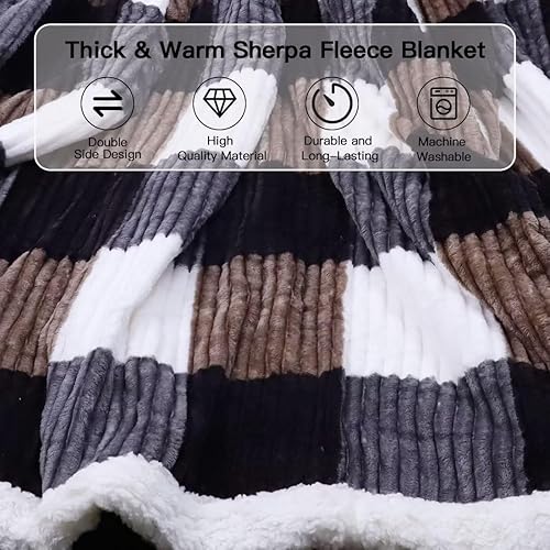 Miniatura 4 de Manta de forro polar Sherpa para sofá, tamaño individual, acogedora, suave, cálida, reversible, para cama y sofá, manta de felpa gruesa y mullida