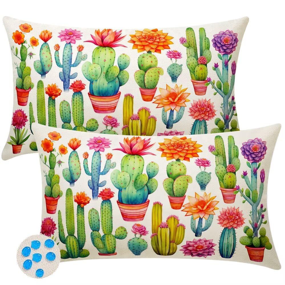 Outdoor Cushions Waterproof Cushion Covers 50cm x 70cm Pack of 2 Summer Garden Cushion Cover Cactus Decorative Throw Pillow Case20 x 28 Inch Outdoor Pillowcase for Garden Furniture Living Room -SC524
