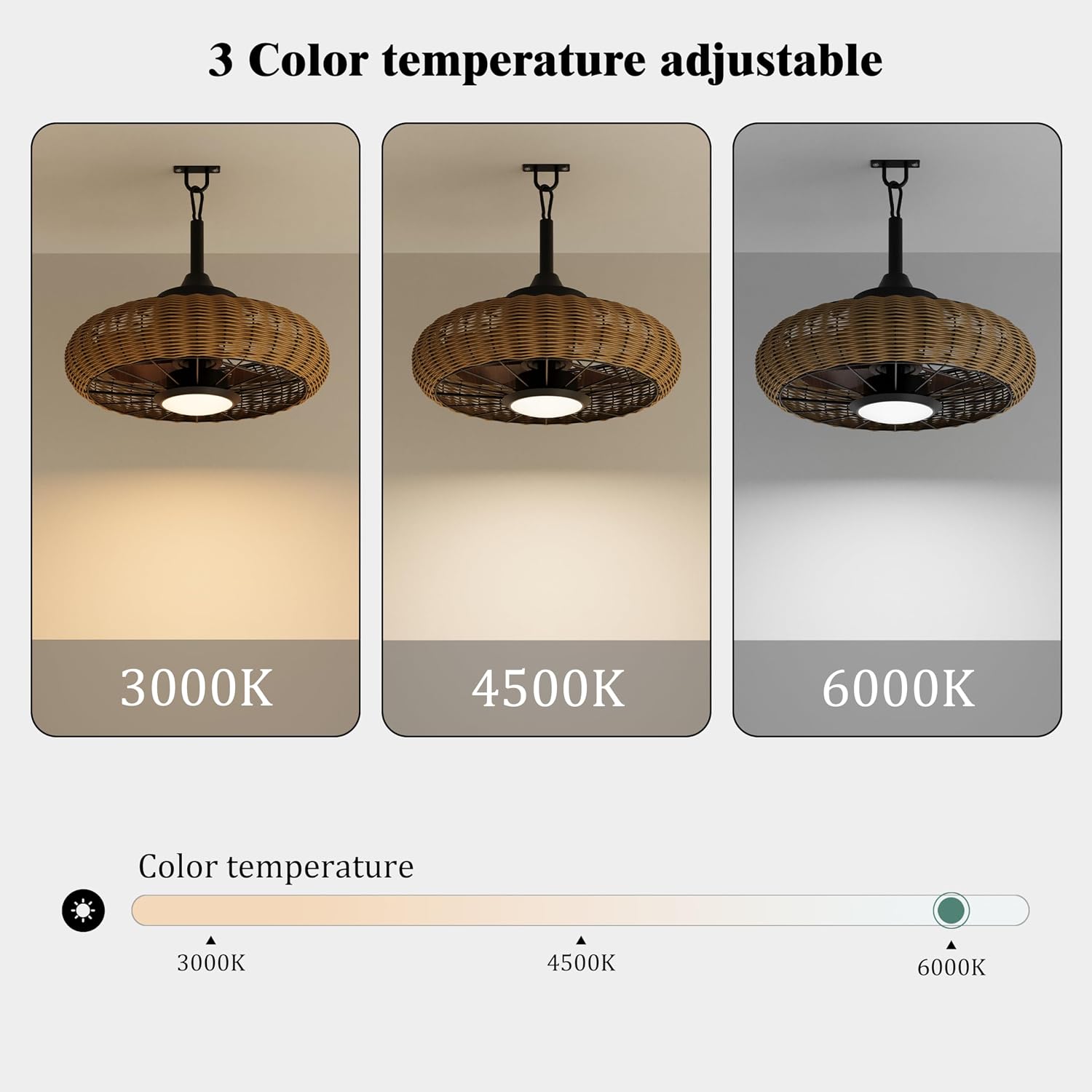 Outdoor Ceiling Fans for Patios, 20 Inch Waterproof Plug In Ceiling Fan with Light, Boho Rattan Caged Gazebo Fan with Remote and App Control, 3CCT, 6 Speed Reversible Motor for Pergola, Porch