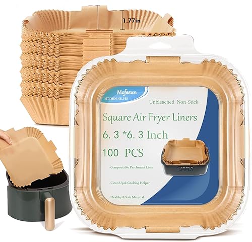 100 forros de papel para freidora de aire Forros rectangulares de papel pergamino para freidora de aire de 8.6 x 5.5 pulgadas Forro de papel