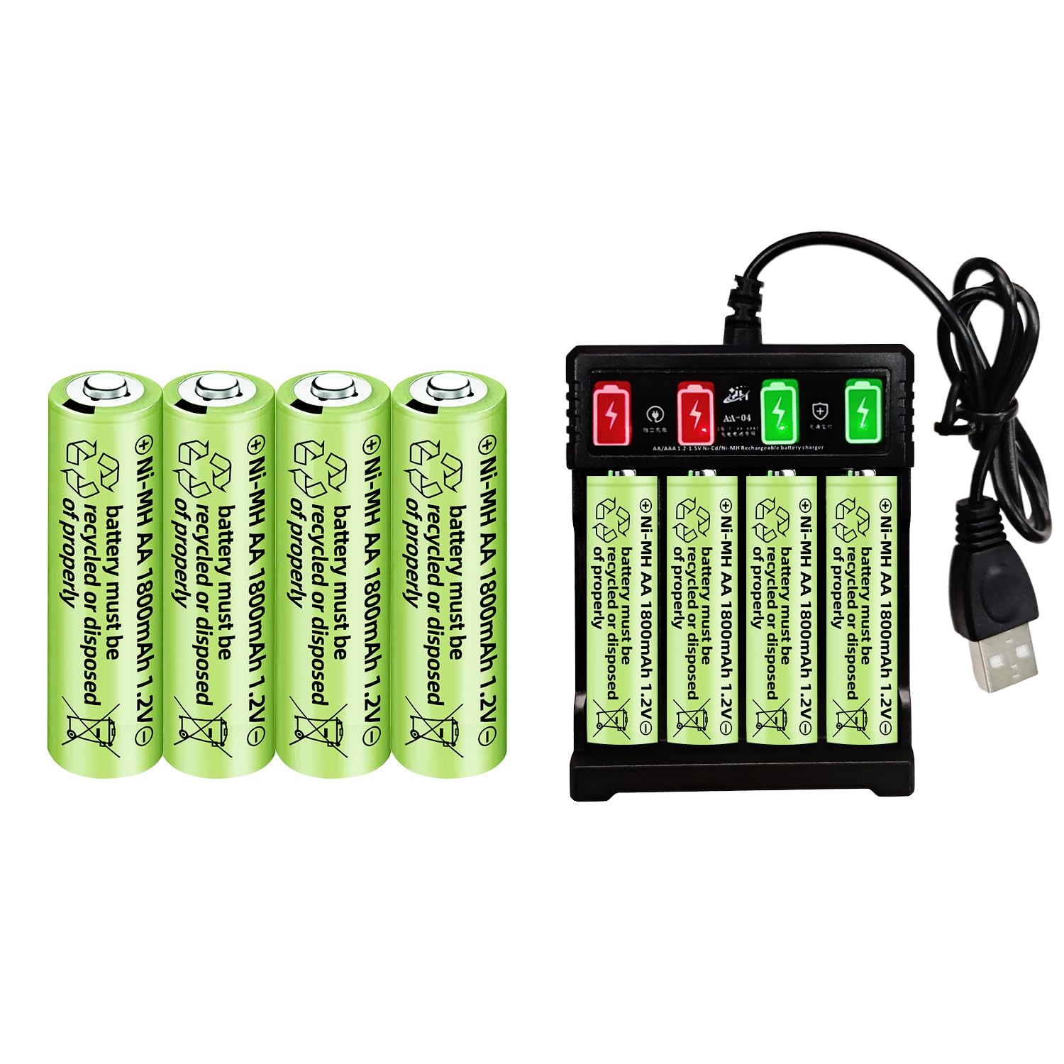 sea jump 8PCS 1.2V 1800mAh Ni-MH AA Rechargeable Battery with USB Charger for Wireless Microphones, Electric Toys, Remote Mice, Calculators, Razors,
