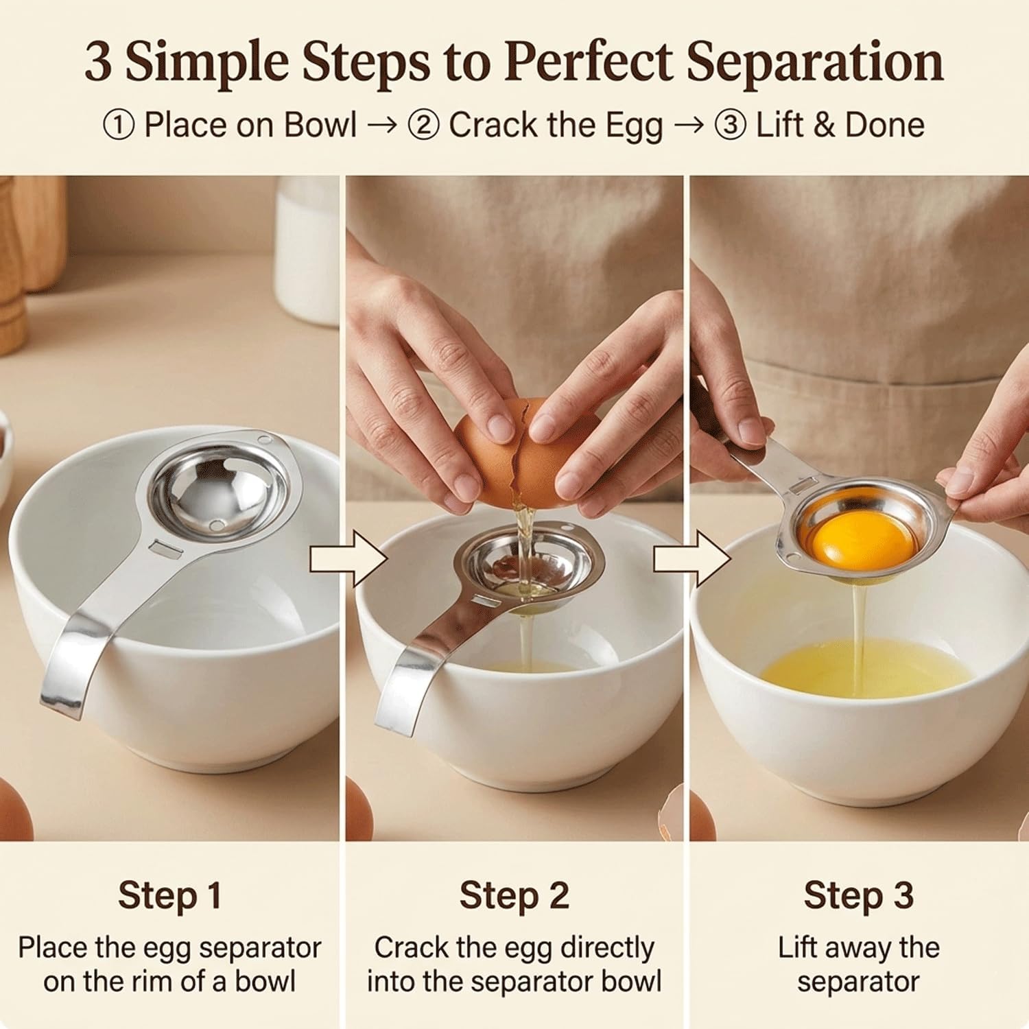 2 pieces,Egg Separator Stainless Steel Egg White and Yolk Divider, Food-Grade 304 Long Handle Egg Separator Tool for Baking and Cooking