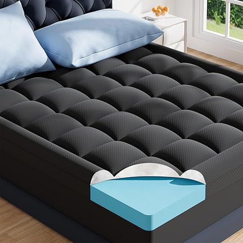 ELEMUSE - Cubrecolchón de espuma viscoelástica de doble capa, 3 pulgadas, King, gel refrescante de 2 pulgadas y cubierta superior de 1 pulgada,