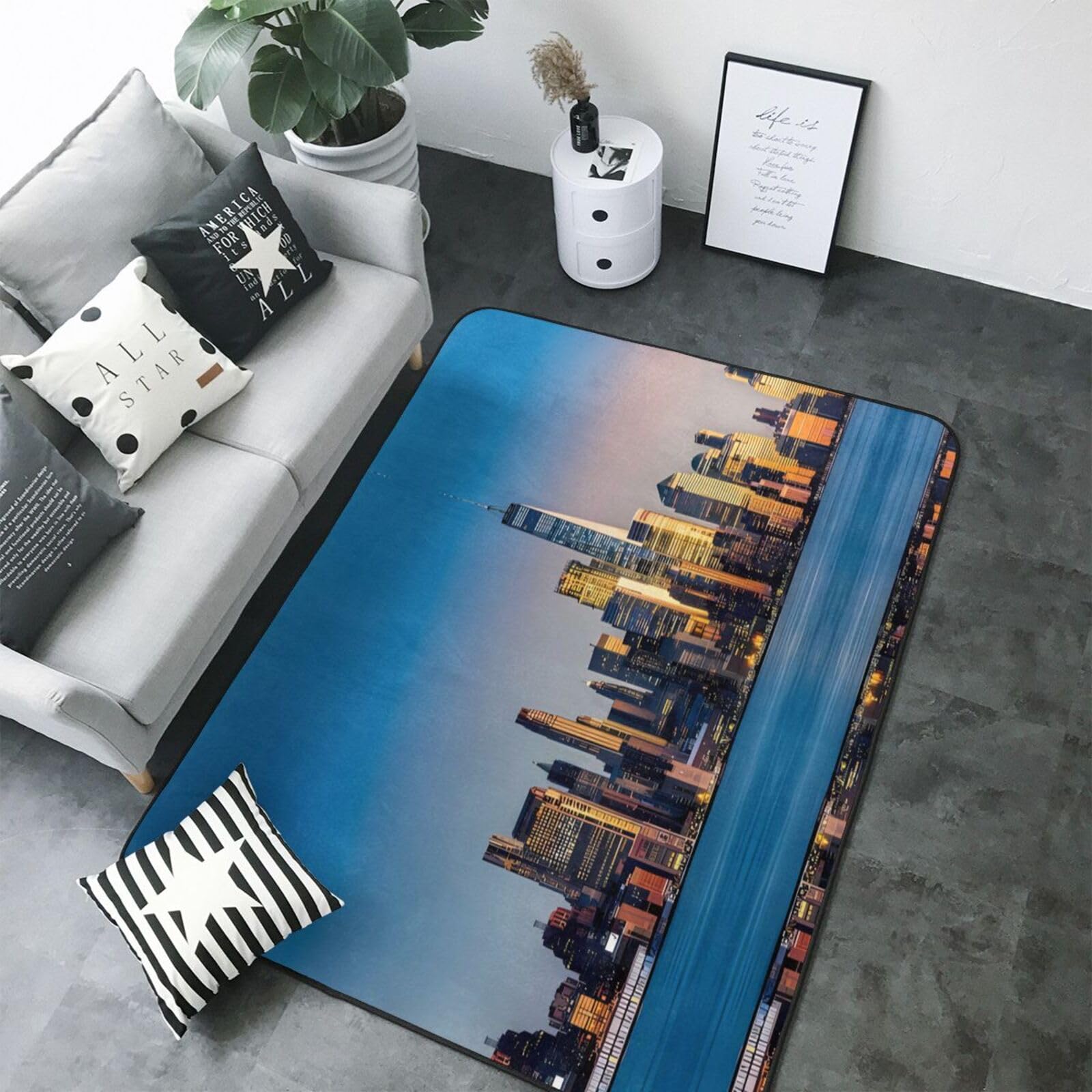 Beautiful City Sky Line Tapis antidérapant en fausse fourrure bien conçu pour le salon, la chambre, le bureau et plus encore 203,2 x 147,3 cm