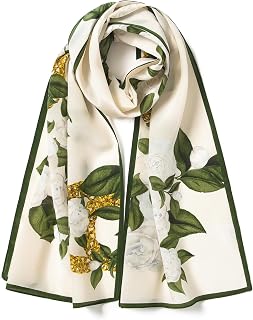 SHIROUYUCOLLECTIONS 100% Mulberry Silk Long Scarf 55x14in - Women's Headscarf, Neck Scarf & Hair Towel, Gift Boxed