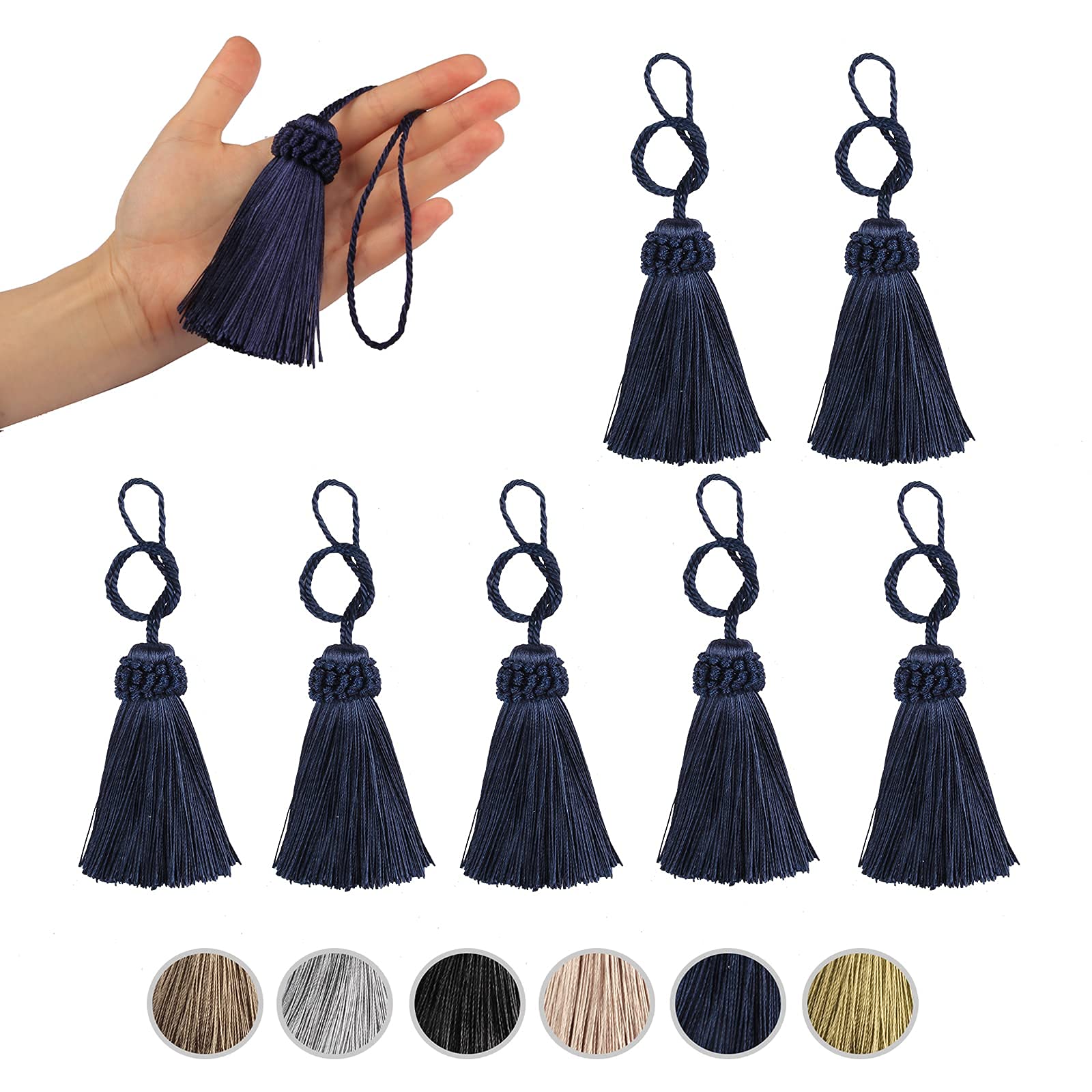 Fenghuangwu Set of 8 Elegant Polyester Tassel Colorful Craft Tassels Charms Key Tassel DIY Accessories (Navy)