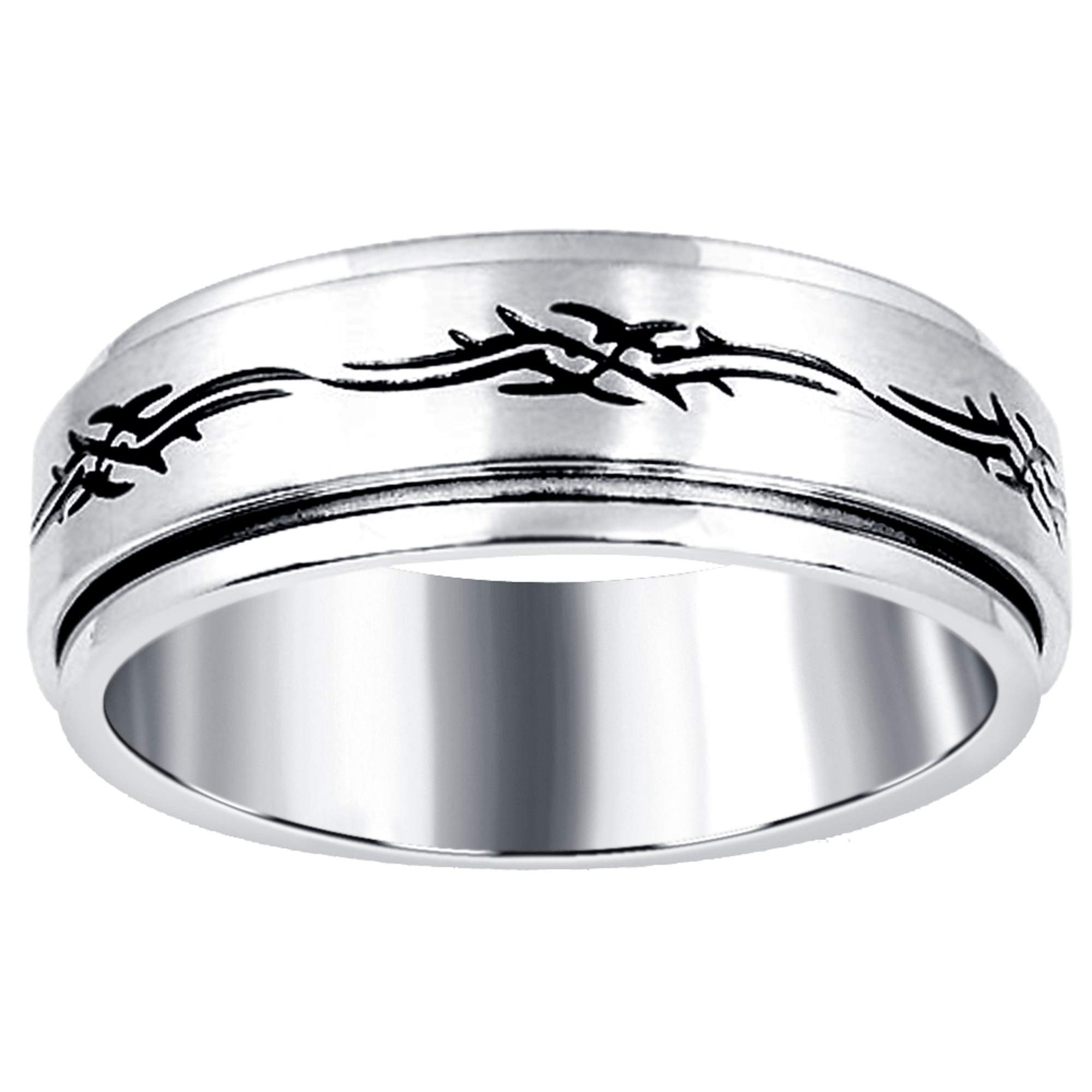 silver creations Stainless Steel Ring for Men & Women | Black Tribal Engraved Designer Band | Anti-Tarnish Daily Wear Jewellery | Unisex Minimal Fashion Ring | Matte Finish-picture-30