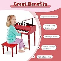 Vista 2 de Costzon Piano Clásico para Niños, Piano de Madera de 30 Teclas con Soporte para Partituras y Asiento, Mini Juguete Musical para Niños, Ideal