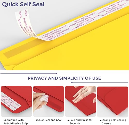 Miniatura 5 de CREGEAR Paquete de 50 sobres de seguridad autosellantes de colores #10, 4-18 x 9-12 pulgadas, 24 libras, sellado de seguridad tintado, despegar y