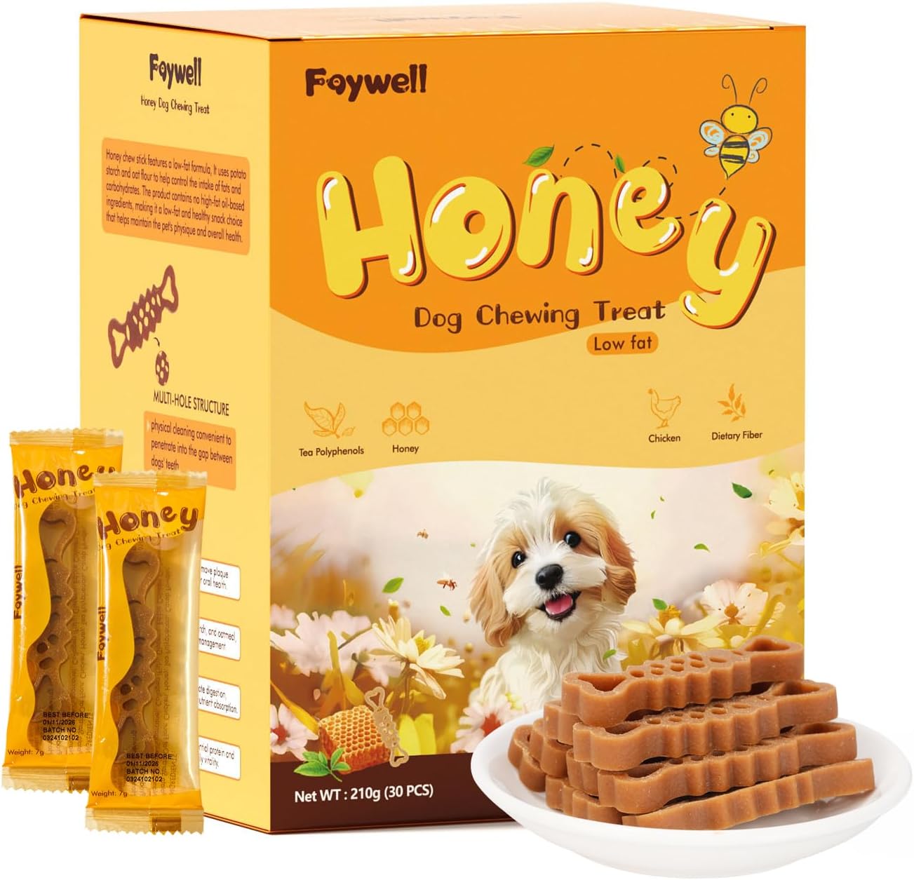Dog Chewy Treats Dental Stick, Porous Design for Teeth Cleaning, Rich in Dietary Fiber, High Protein, Low Calorie, 30 Pcs