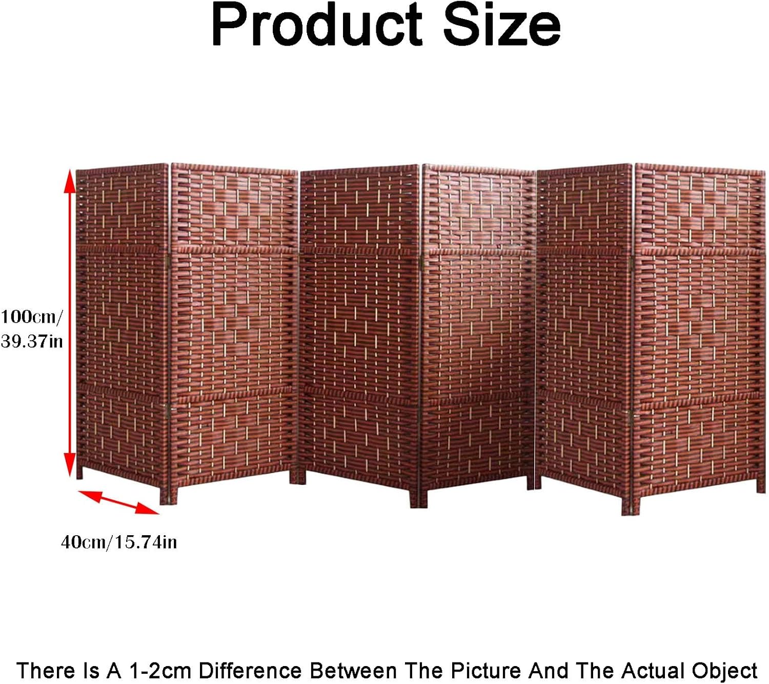 Room Dividers Panels,Short Room Divider,Foldable Portable Privacy Screen,Woven Shading Decorative Partition,for Study Office Dormitory Kindergarten,Brown,100X40Cm,6 Panels