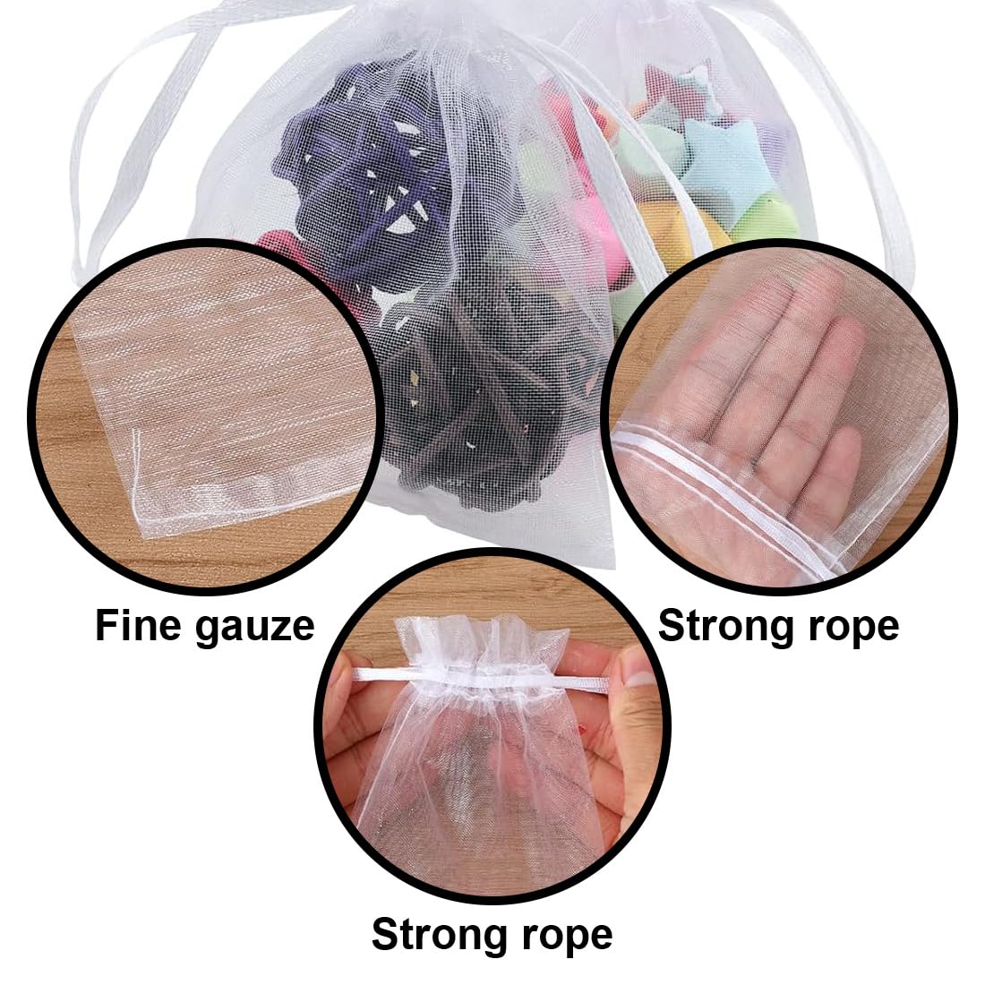 Sacchetti Regalo In Organza - 100 Pezzi 8x10cm, Bianchi, Con Coulisse - Foto 3