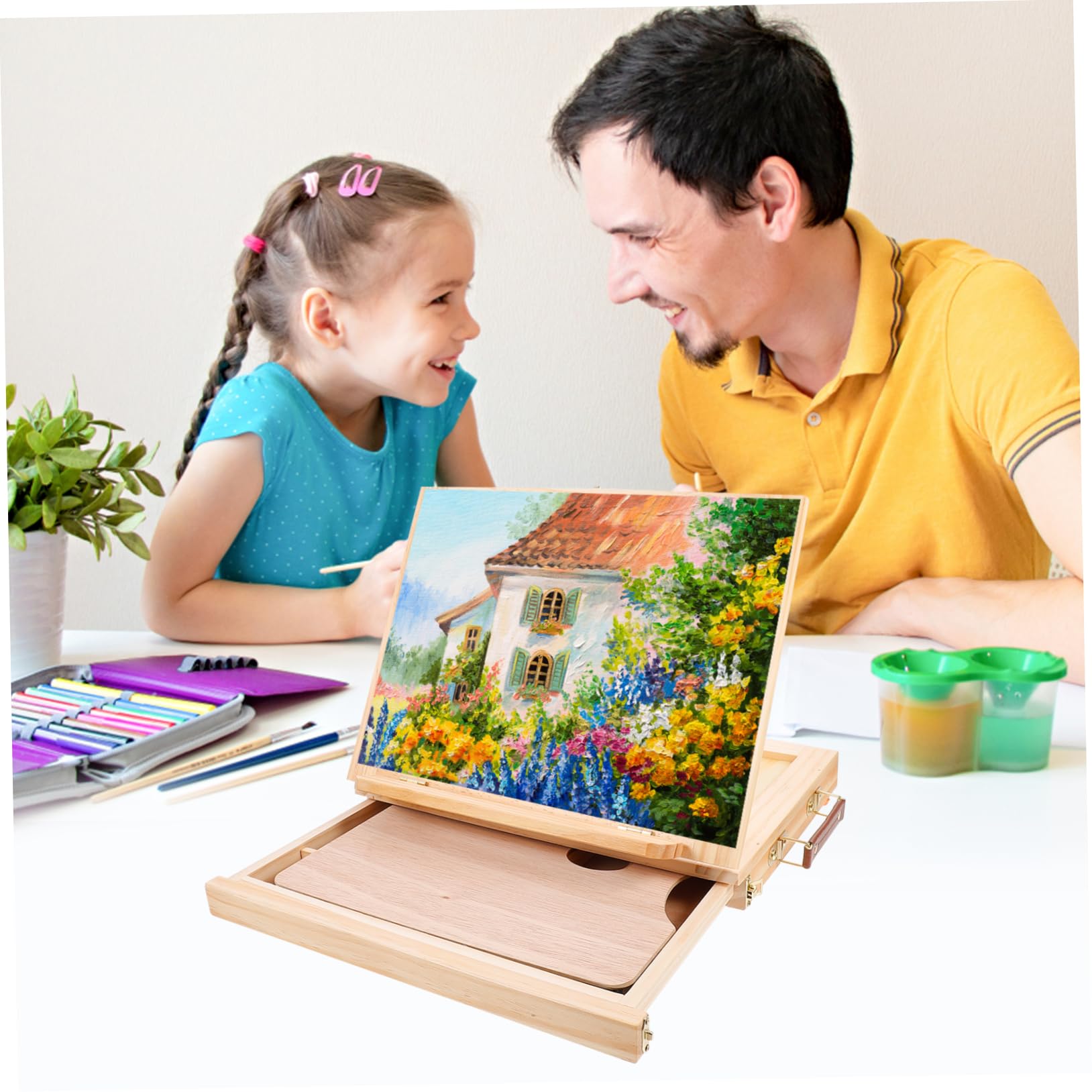 Madera Caballete de Escritorio, Plegable y Portátil, con Cajón