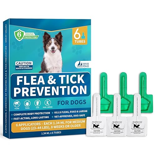 Flea and Tick Prevention for Medium Dogs, 6-Month Supply Dog Flea and Tick Treatment Drops, Topical Fast-Acting Dog Treatment for Medium Dogs Up to 23 to 44 lbs