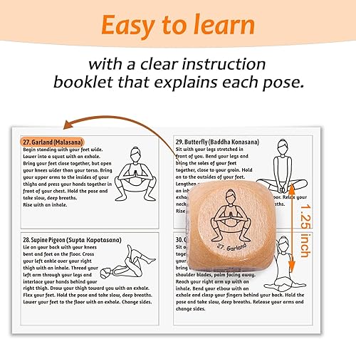Miniatura 5 de Dados de yoga en caja de regalo de madera con guía de práctica, 8 dados de ejercicio de entrenamiento, toneladas de posibles combinaciones,