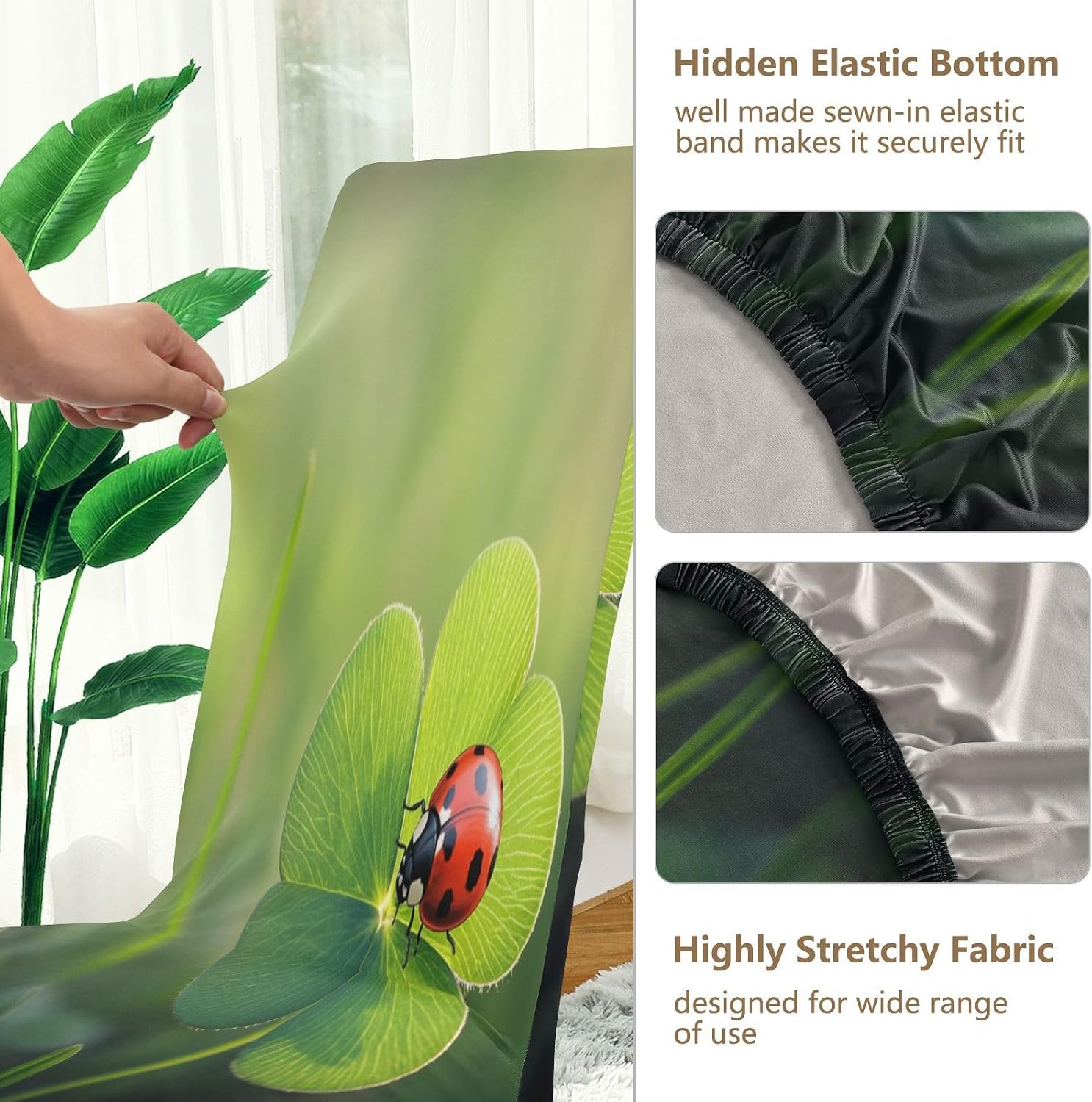 ALAZA Chair Covers for Dining Room, Four-Leaf Clover with Ladybug Stretch Chair Cover Sets Chair Protector Removable Washable for Ktichen Restaurant Hotel