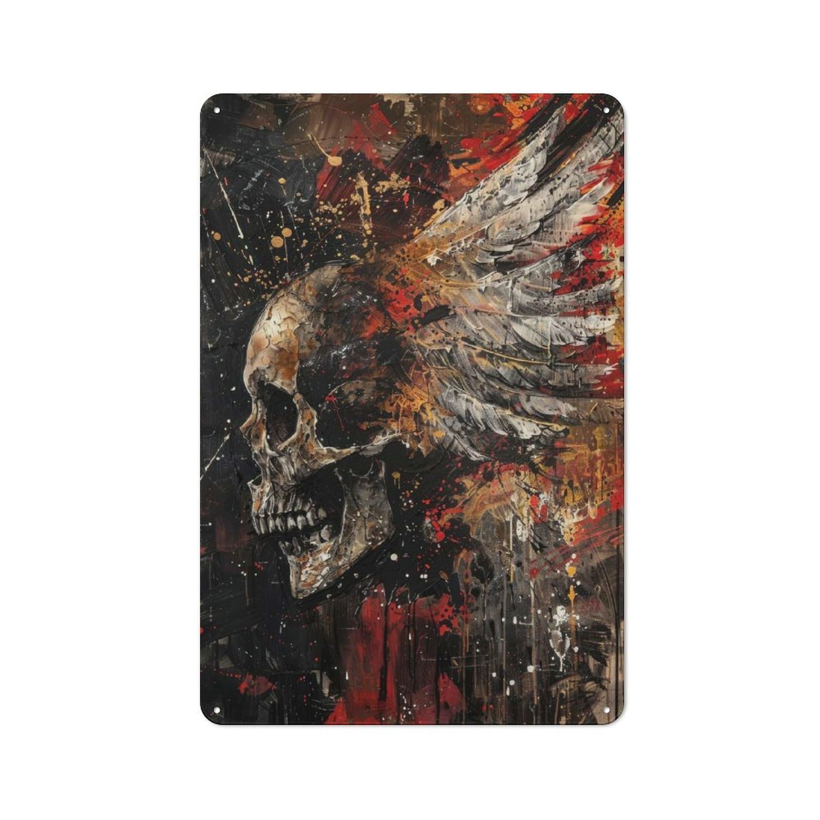Junmoney Flying Skull Rustic Metal Plaque 30X20cm For Studio Or Craft Room, Suited To Craft Room Decorators