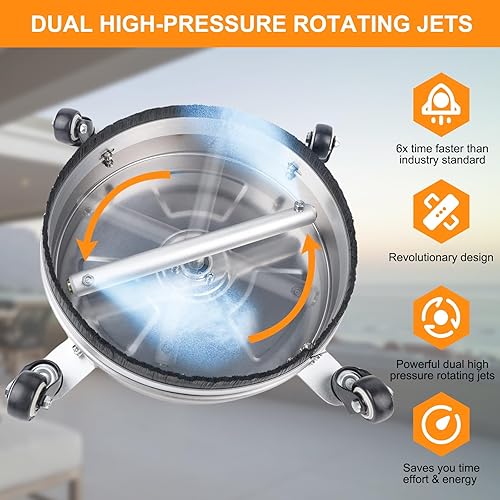 Miniatura 10 de Limpiador de superficies de hidrolavadora de 15 pulgadas con 4 ruedas, accesorio de lavadora eléctrica de acero inoxidable para limpieza de