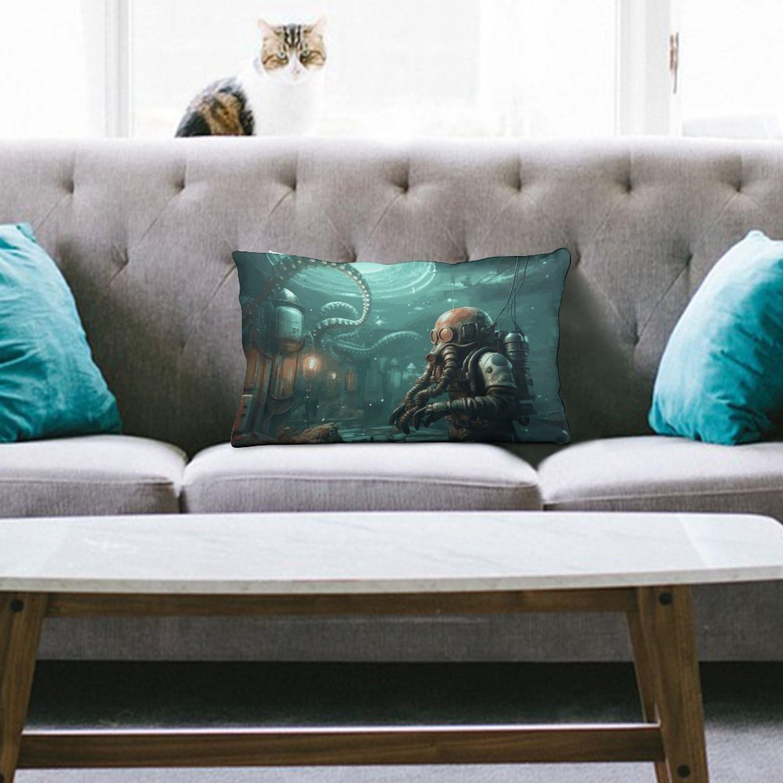 NTVOWPZO Decoration Throw Pillow Covers 8"x12" Pillowcases Covers Cool Octopus Diver Soft Pillowcases Modern Farmhouse Home Decor Sofa Cushions Covers for Couch Bed Living Room