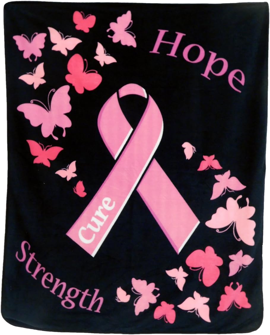 Pink Ribbon (Black) Breast Cancer Support Super Soft Throw Blanket - 50x60 Throw Blanket for Bedroom, Living Room, Spring Time, Holidays, Kids, Babies, Adults & Decor, Gifts - Hopsital Blankets - Image 2