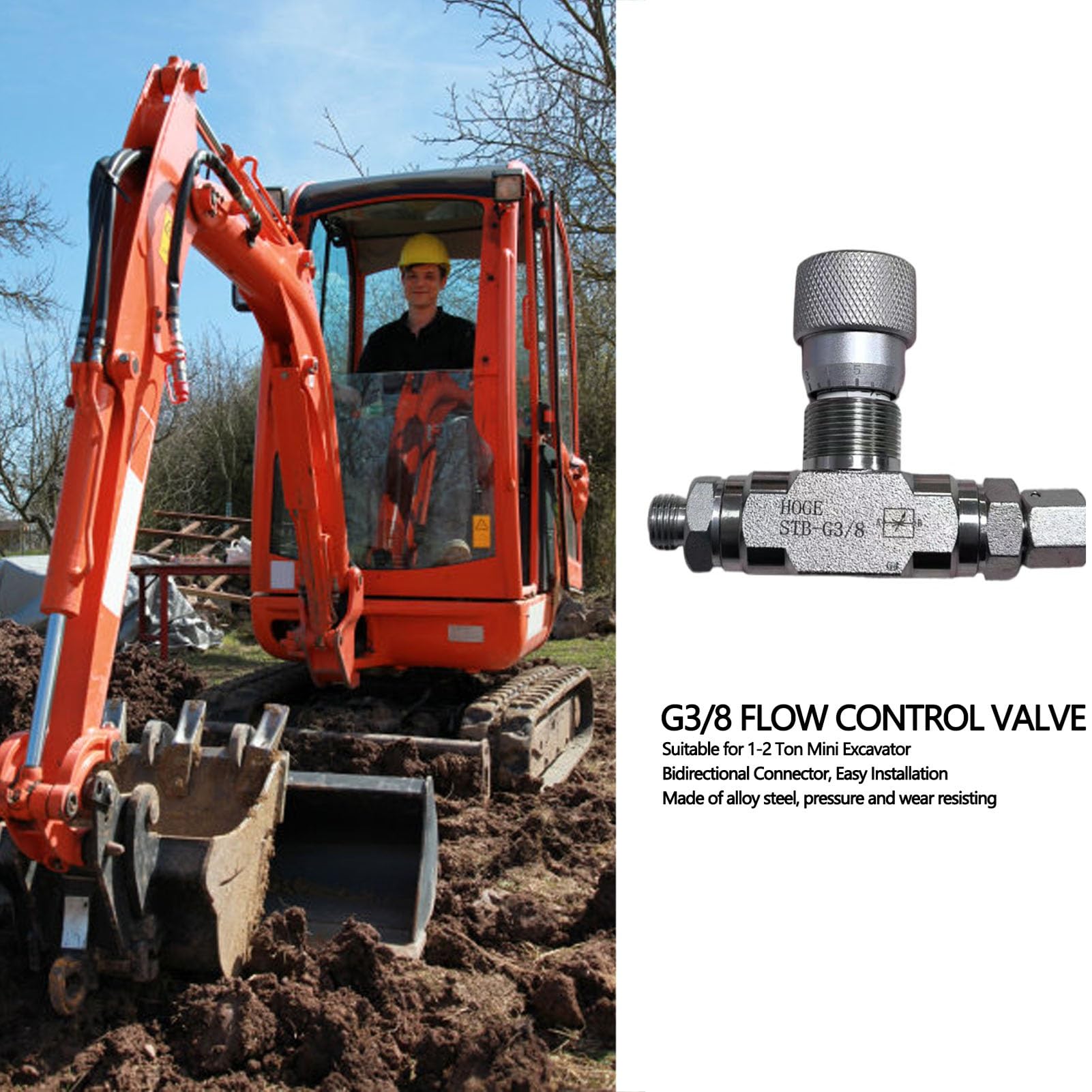 Vanne de Régulation de Débit G3/8, Limiteur de Débit Hydraulique Bidirectionnel pour Mini-pelle de 1 à 2 Tonnes, Raccord Double Voie en Acier allié