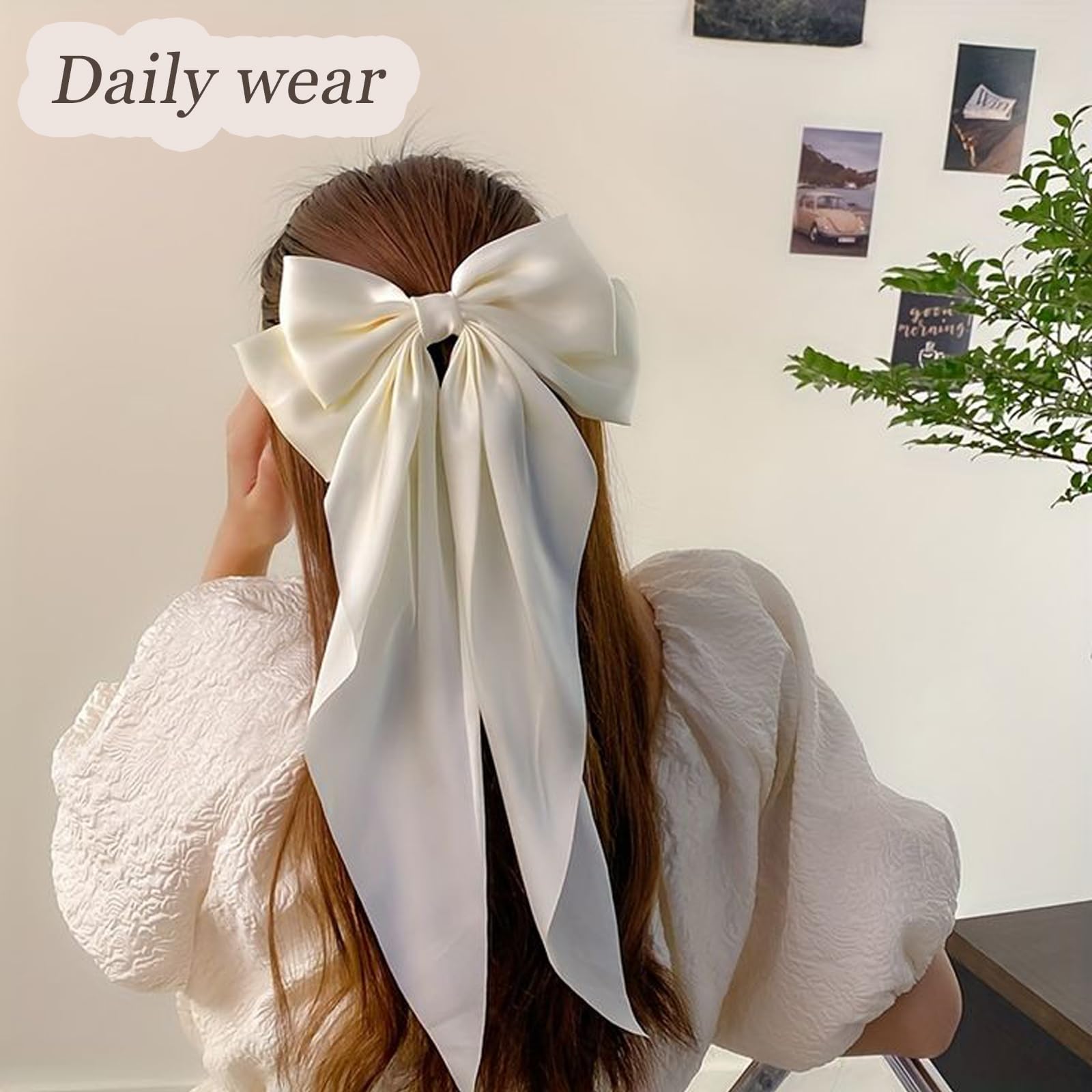 6Pcs Women\'s Large Bows Hair Clips Long Tail Hair Ribbon Silky Satin Amazon.com : ONEYE 6PCS Large Bow Hair Clips for Women Silky  main image 4