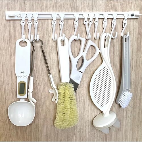 Miniatura 4 de 2 ganchos multifuncionales para riel deslizante, ganchos adhesivos de pared, riel de cocina, estante de utensilios de ahorro de espacio con 10
