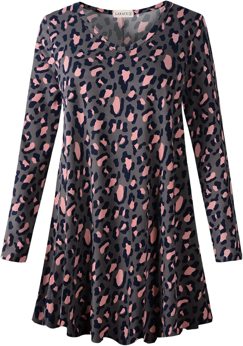 LARACE Long Sleeve Tunics Tops Plus Size for Women V Neck Loose Fit Flowy Clothing for Leggings