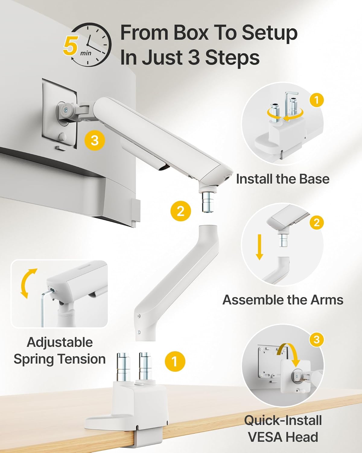 monTEK Dual Monitor Arm with USB, Mechanical Spring Monitor Arm for 17-35" Screens, Adjustable Monitor Desk Mount Each Holds up to 26.4 lbs with C Clamp/Grommet Desk Mount, VESA 75/100mm