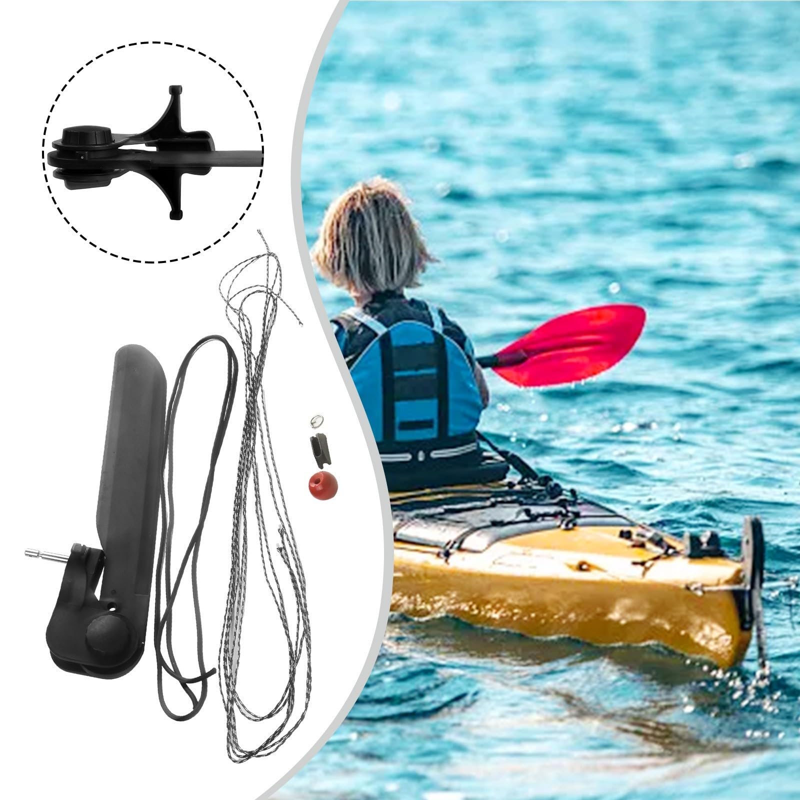 Ruder-Set mit Fußsteuerung für Kanu und Kajakzubehör, Nylon-Lenkwerkzeug mit 2,7 m dickem Seil und 3,5 m dünnem Seil, kompatibel