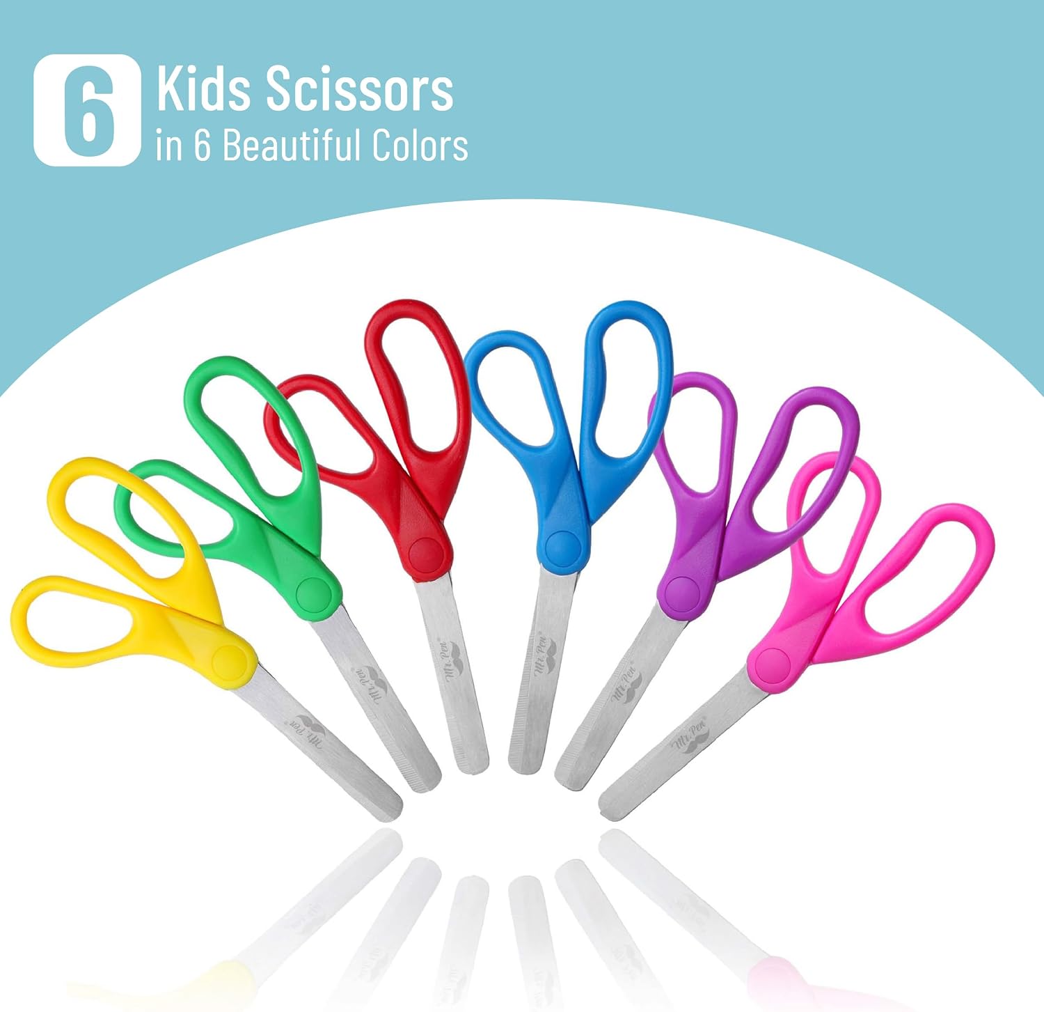 Mr. Pen Kids Scissors - 6 Pack, 5 Inch | Colored Toddler Safety Scissors for Kids
