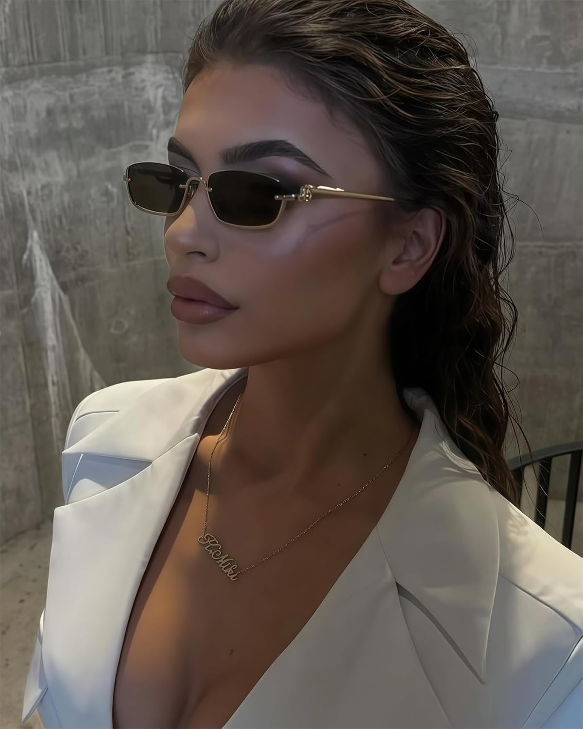 Retro Y2k Sunglasses for Women Men,Trendy Semi-Rimless Sun Glasses Irregular Narrow Gold Sunnies UV400 - Image 3