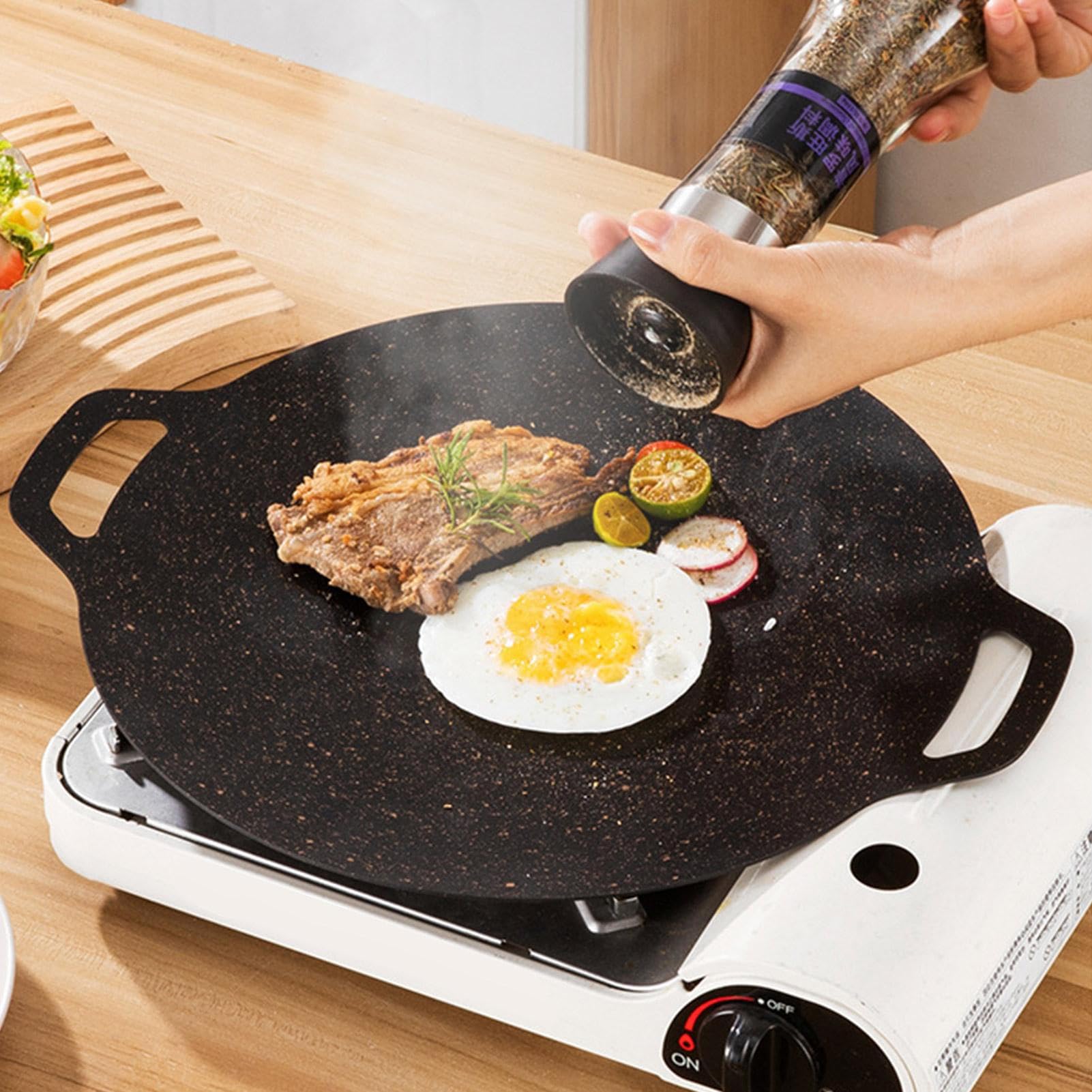 Padella coreana, 34 cm, rotonda con rivestimento antiaderente, per barbecue coreano, per interni o esterni