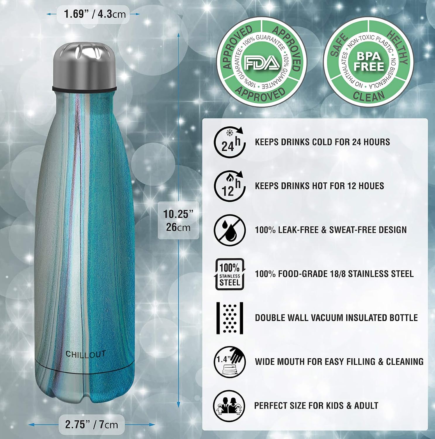 CHILLOUT LIFE Stainless Steel Water Bottle: 17 oz Double Wall Insulated Cola Bottle Shape for Cold and Warm Drinks, BPA Free Metal Sports Bottle - Image 4
