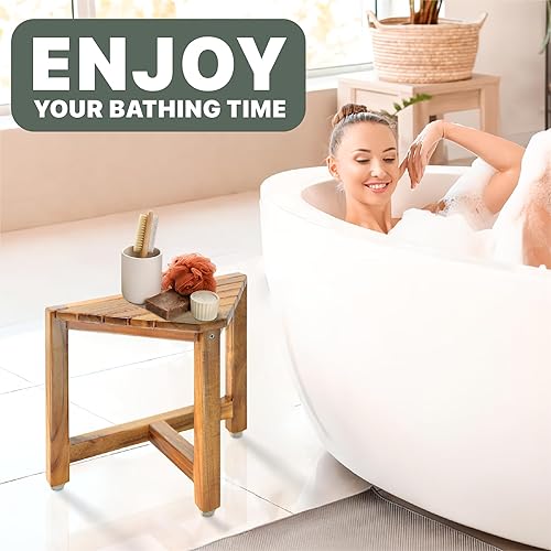 Miniatura 5 de DITAVN Reposapiés de ducha de 12 pulgadas, taburete de ducha esquinero para afeitarse las piernas, banco de baño de esquina pequeño adecuado para