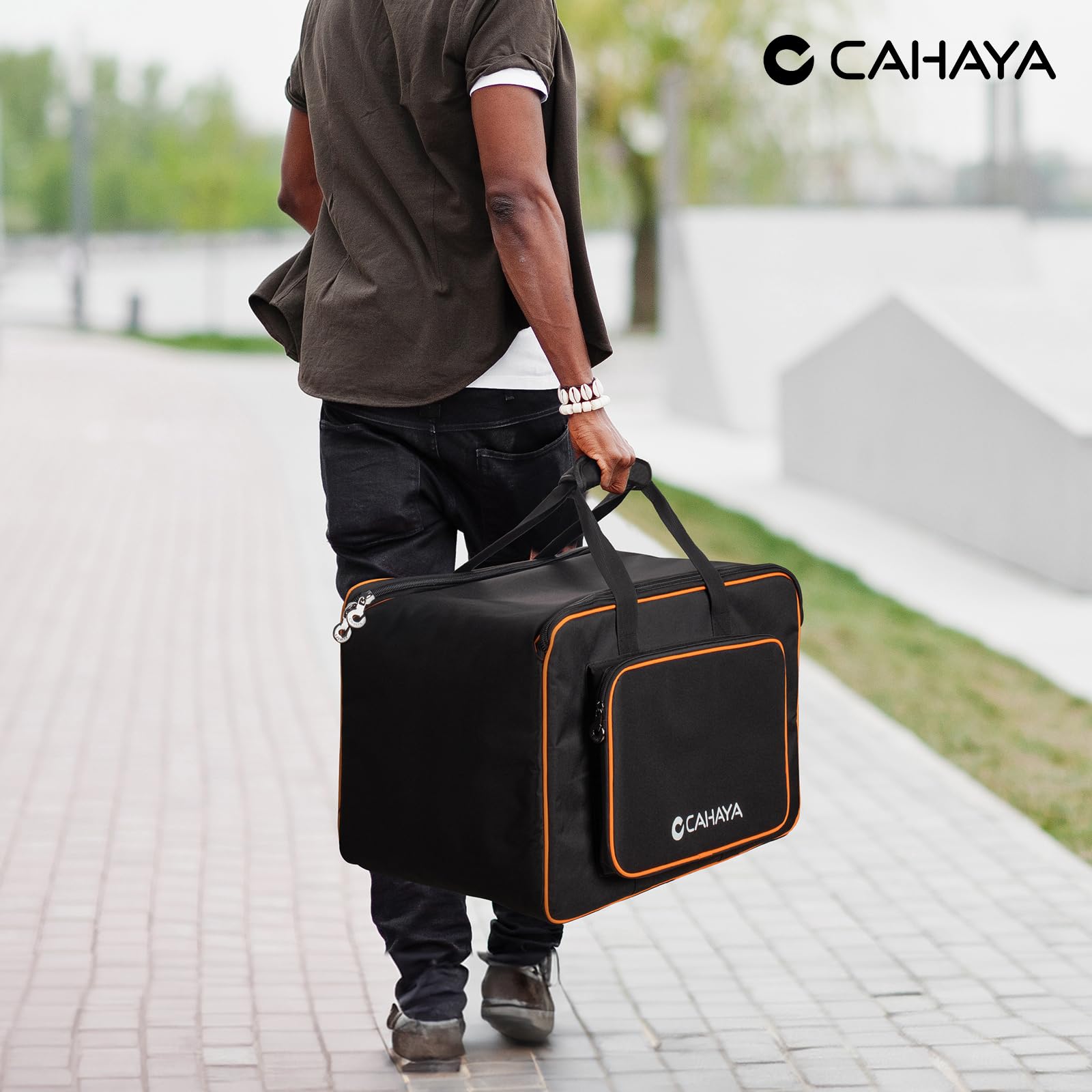 CAHAYA CY0361 Sac de Transport rembourré pour Haut-Parleur avec Plusieurs Poches et Sangles extérieures pour Bluetooth Boombox Stands Accessoires, Noir, Moderne