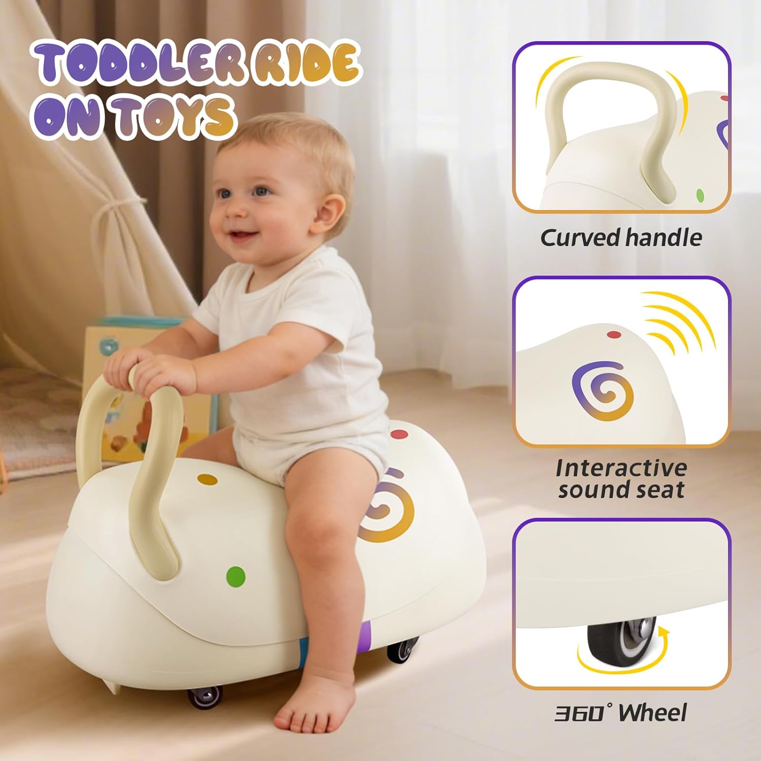 Toddler Balance Ride-On Toys, Kids Wiggle Car with Quiet PU Wheels & Anti-Tip Design for Age 1-3