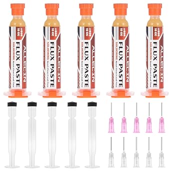 Solder Flux 808 10CC 10mL Need to clean Tin Soldering Fluxes Paste Liquid Syringe for Electronics 10 Milliliters with Needle Dispensing Tool Pack of 5Pcs