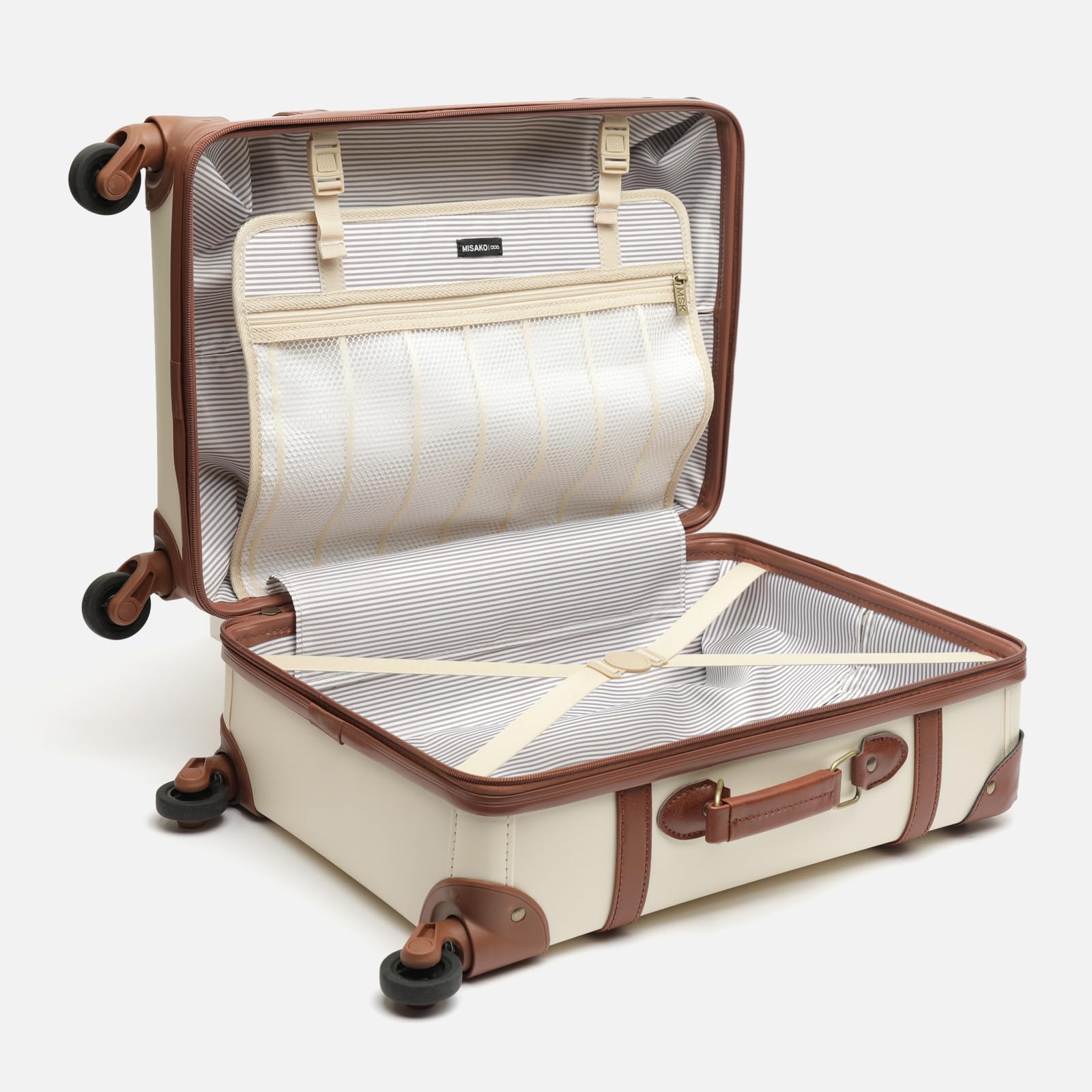 MISAKO Valigia in tessuto da Viaggio Vintage Beige Unisex – Bagaglio elegante morbido semirigido di 55 X 35 X 21 cm di 4 ruote