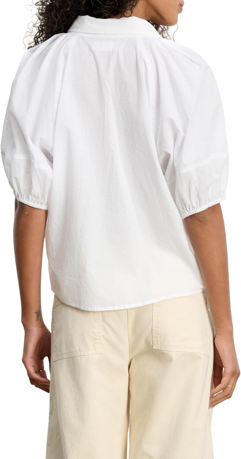 Autumn Mix Poplin Shirt with Ribs - Puff Sleeves & Buttons by Velvet by Graham & Spencer