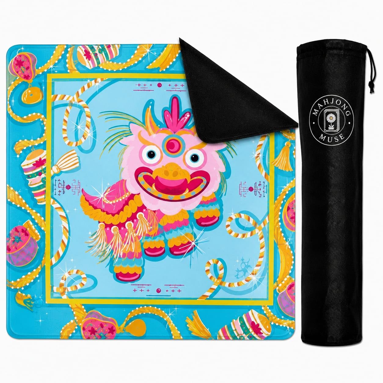 Mahjong Mat, Neoprene, 80x80 cm, with Non-Slip Rubber Backing, Portable Carry Bag, Multiple Designer Patterns (Bubblegum Dragon)-image-25