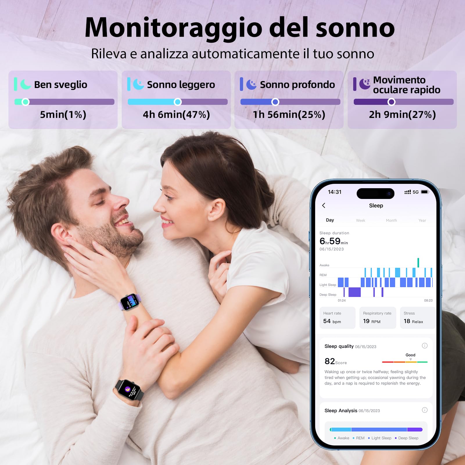 Smartwatch Uomo Donna Rispondi/Effettua Chiamate, 1.8" Orologio Alexa Integrata, SpO2/Frequenza Cardiaca/Sonno/Stress, 100+ Sports, Contacalorie/Passi, IP68 Smart Watch per Android/iOS (Viola, 1.8)