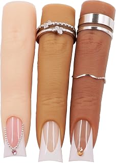 Silicon Fake Fingers Nail Art Practice Set–3 Skin Tones Reusable Practice Fingers for Acrylic Nails & Color Display, Flexible Wire Core Training Model Technician Supplies Salon Accessories