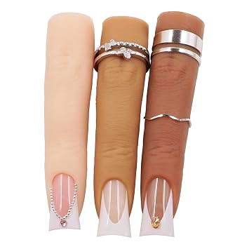 Silicon Fake Fingers Nail Art Practice Set3 Skin Tones Reusable Practice Fingers for Acrylic Nails & Color Display, Flexible Wire Core Training Model Technician Supplies Salon Accessories